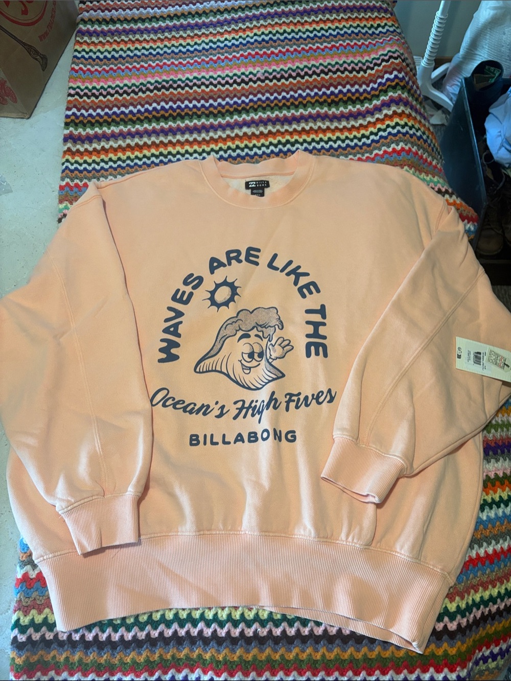 Billabong Peach Crew Sweatshirt with Navy Surf Graphic